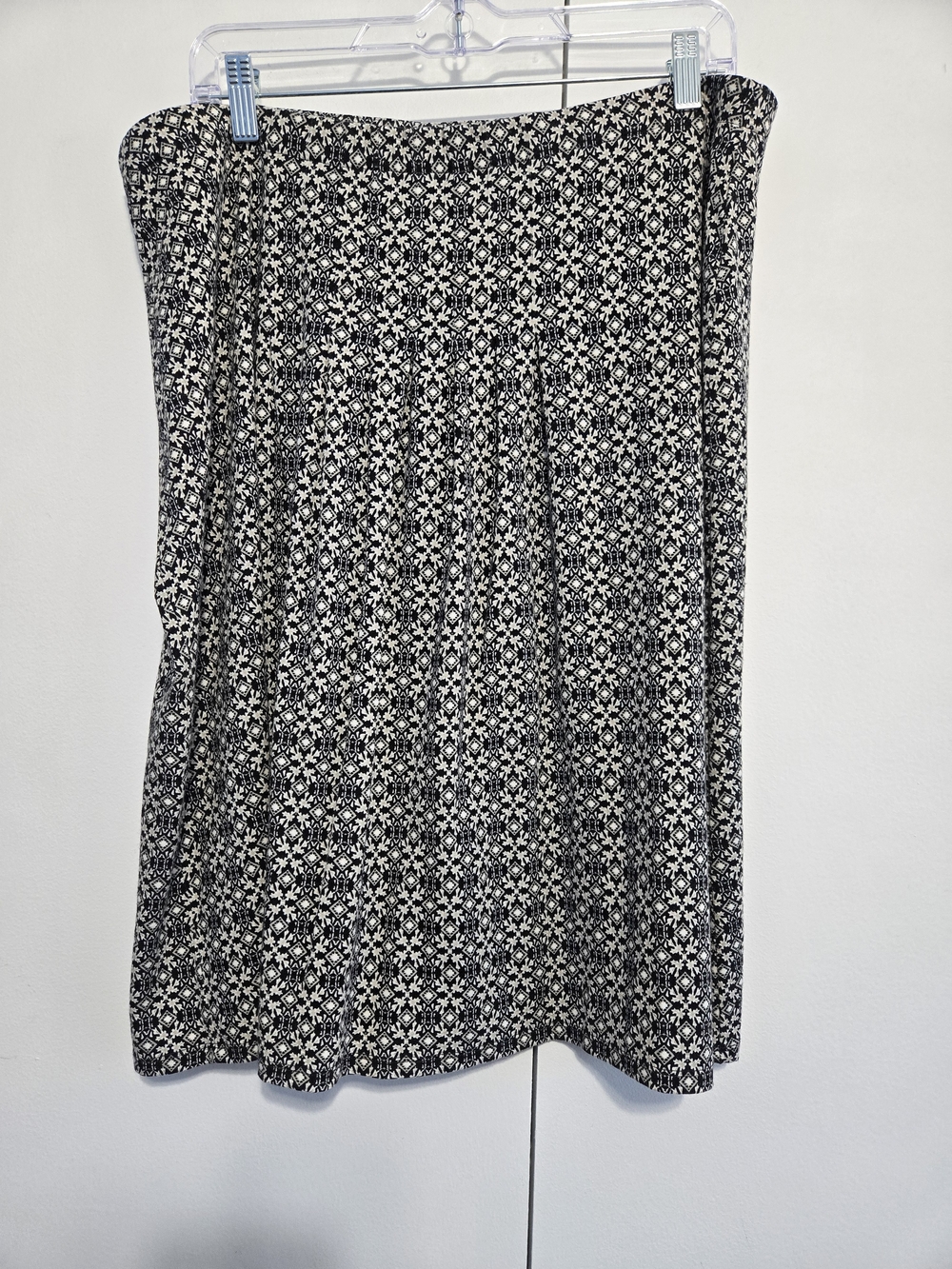 J.Jill Wearever Geometric Midi Skirt L Black White Stretch A Line Travel